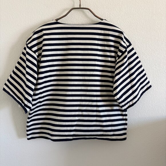 Tory Burch Stripe Top Womens S/P Navy White Cotton Boxy Style - Picture 10 of 12